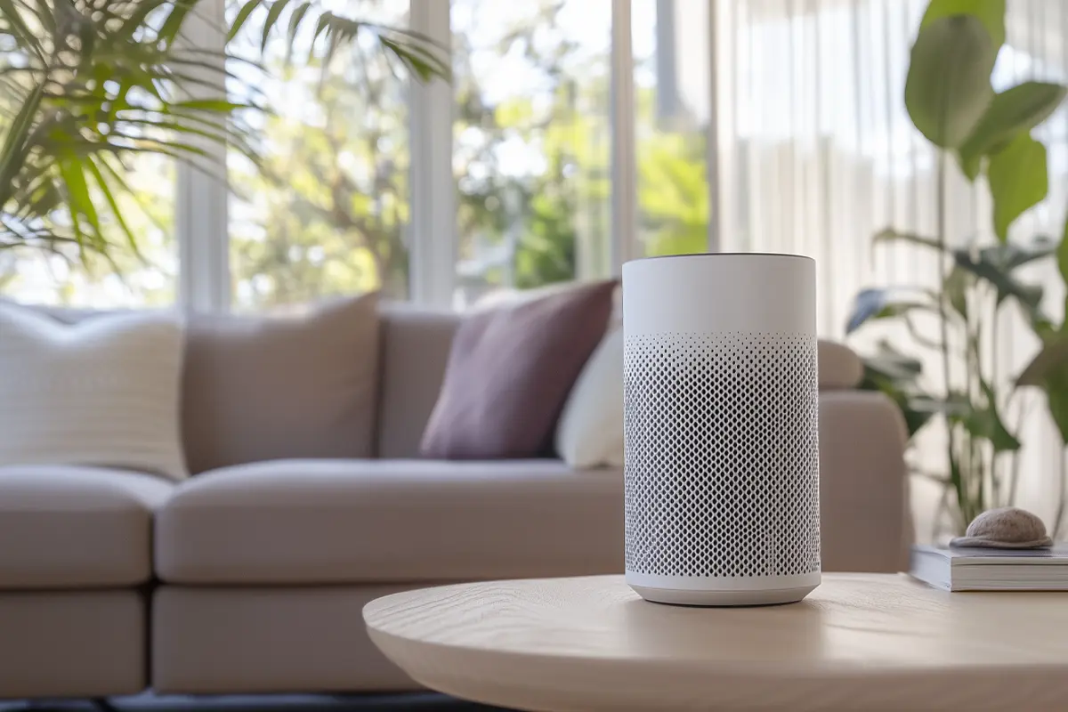 small air purifier sitting on a table to clean the air in a room
